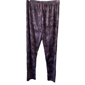 Avenue Pants Womens Large XL Dressy Pull On Elastic Waist Black Floral Whimsical